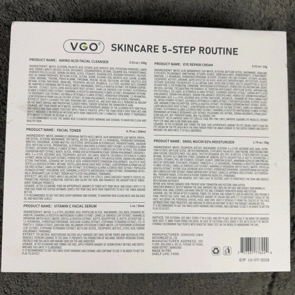 VGO Skincare 5 Step Routine in Box Brand New 11/2028 Cleanser Toner Cream Serum